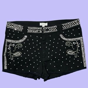 Vintage 1990s “Olsenboye” Black Studded Bedazzled Jean Shorts